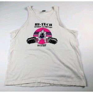 Vintage Hanes Beefy Tank Top Power Lifting Bodybuilding Gym White USA 90s